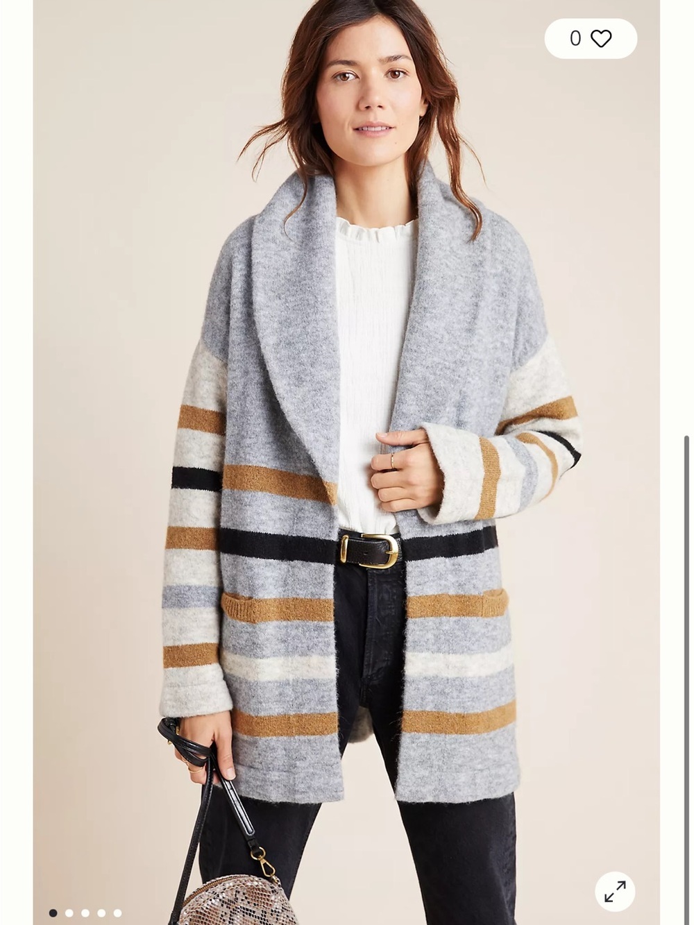 by Anthropologie Vanja Striped Cardigan Acrylic/Wool Blend Large